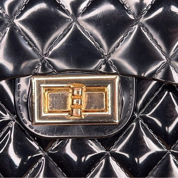 SMALL BLACK GOLD JELLY PURSE SMALL GOTH GLAM QUILTED LOOK - Picture 13 of 15